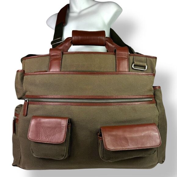 Levenger Vintage 90s Adventurer Brief Heavy Duty Canvas Leather Travel Bag 20” - Picture 2 of 16